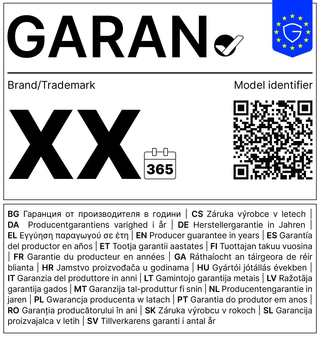 Muster des EU-GARAN-Labels für die gewerbliche Haltbarkeitsgarantie des Herstellers